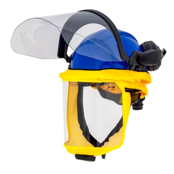 Casco de seguridad CA-4 con capuz corto, visor abatible y orejeras anti-ruido