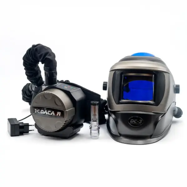 Motoventilador DACAiR + careta de soldar DC-3 + casco de obra Rockman